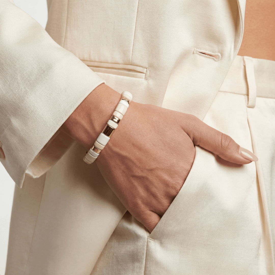 Aspen White and Gold Tile Bracelet - Coralina