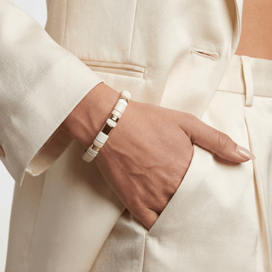 Aspen White and Gold Tile Bracelet - Coralina