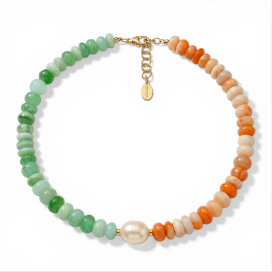 The Bari Orange and Green Opal, Pearl Necklace - Coralina