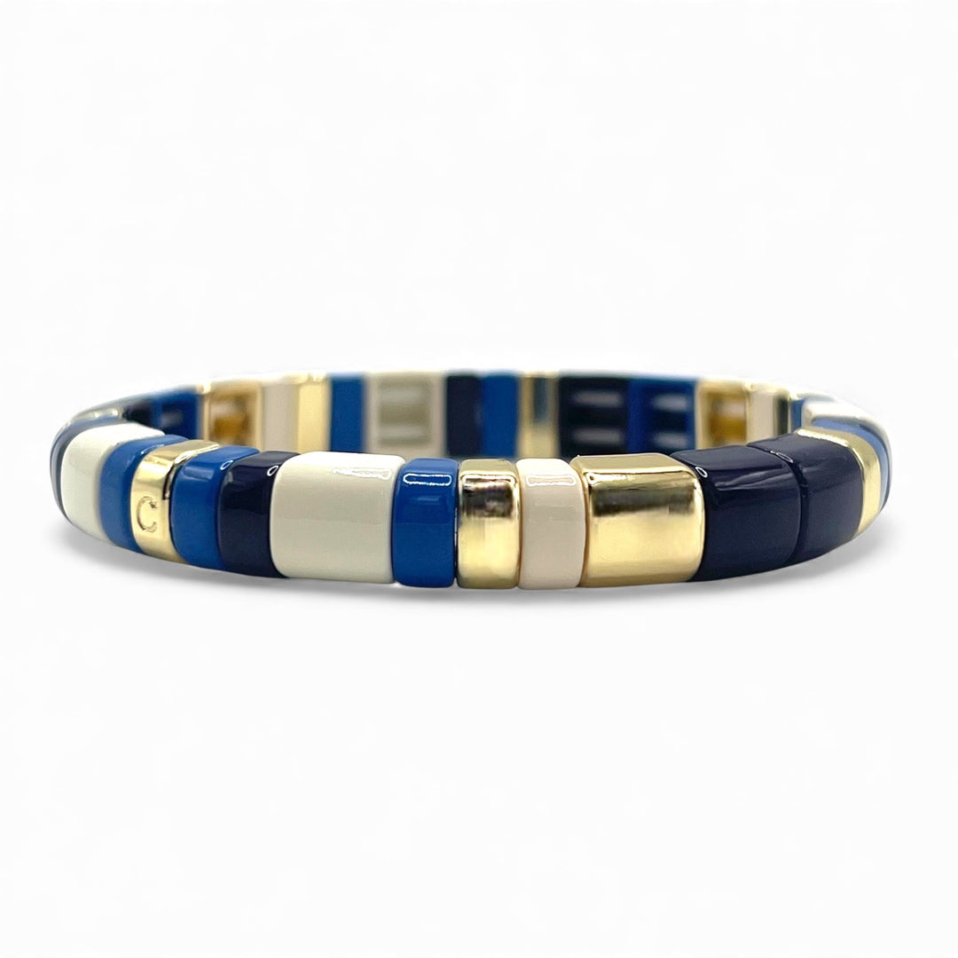 L.A. Tile Bracelet in Blue, Cream and Gold - Coralina