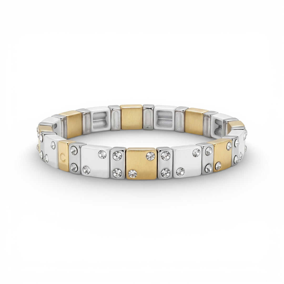 Mixed Metal Chanceux Tile Bracelet with Mini Crystals - Coralina