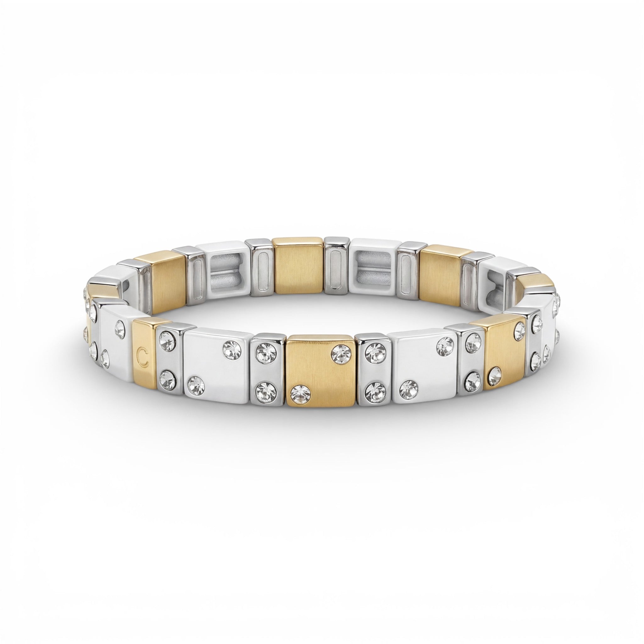 Mixed Metal Chanceux Tile Bracelet with Mini Crystals - Coralina