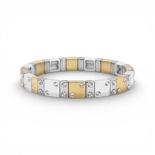 Mixed Metal Chanceux Tile Bracelet with Mini Crystals - Coralina