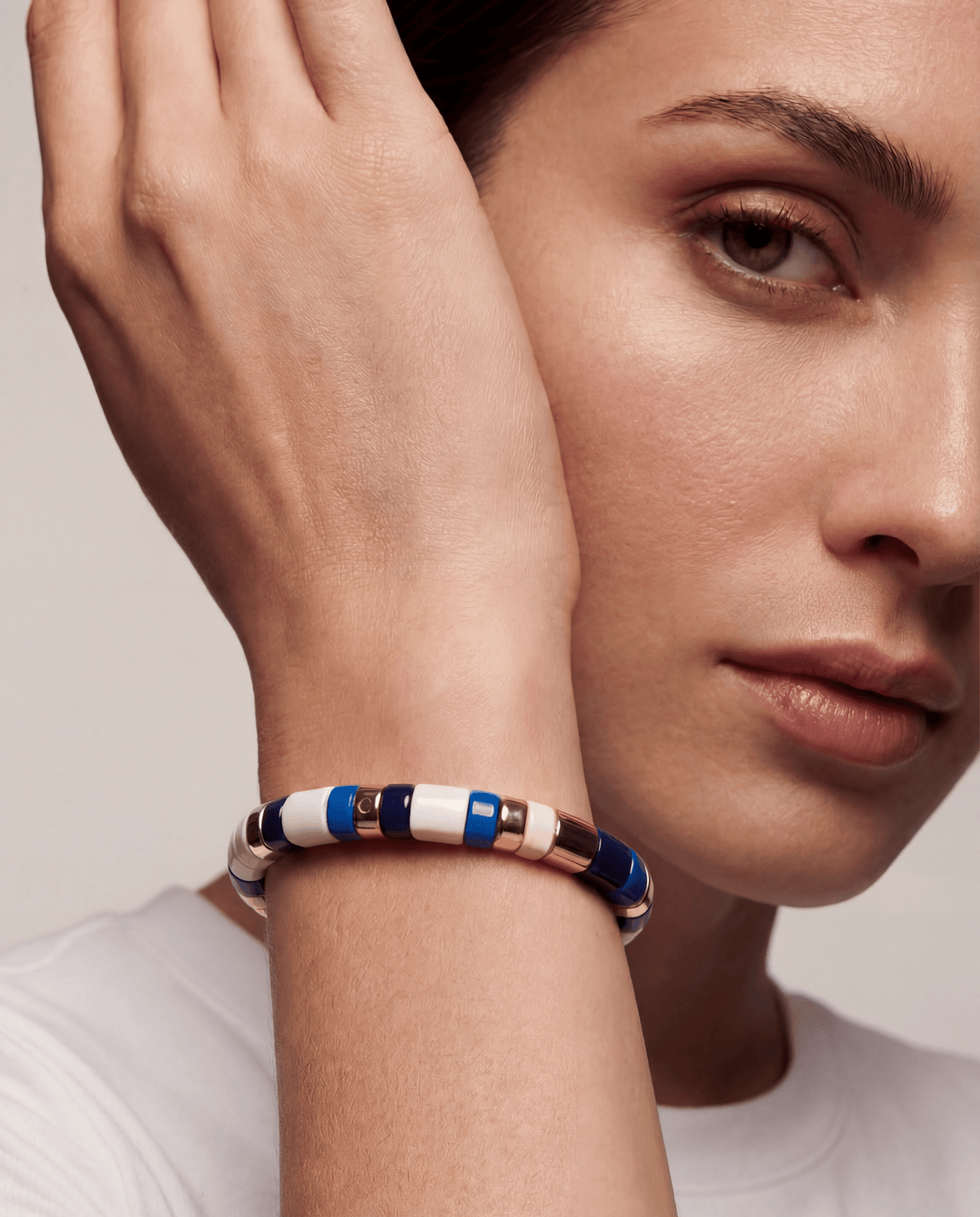 L.A. Tile Bracelet in Blue, Cream and Gold - Coralina