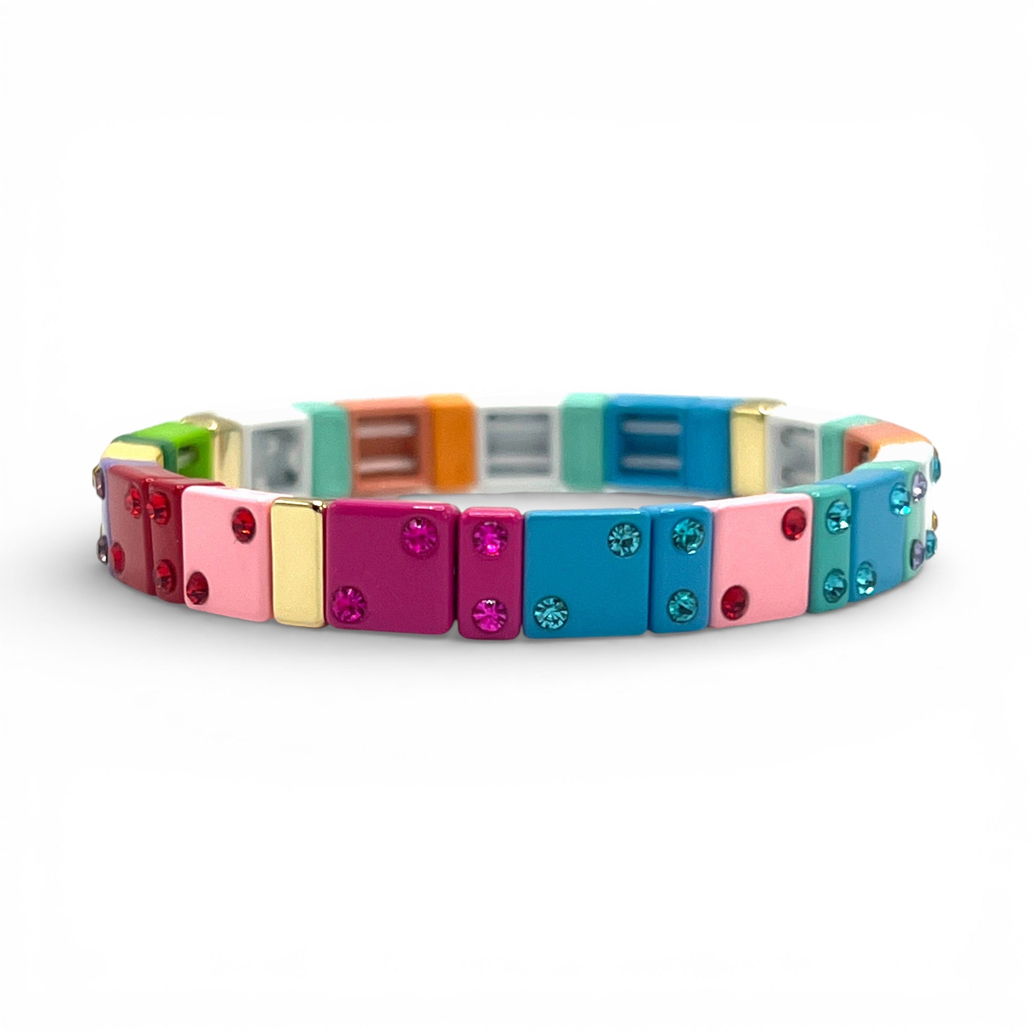 Colorful Chanceux Tile Bracelet with Mini Crystals - Coralina