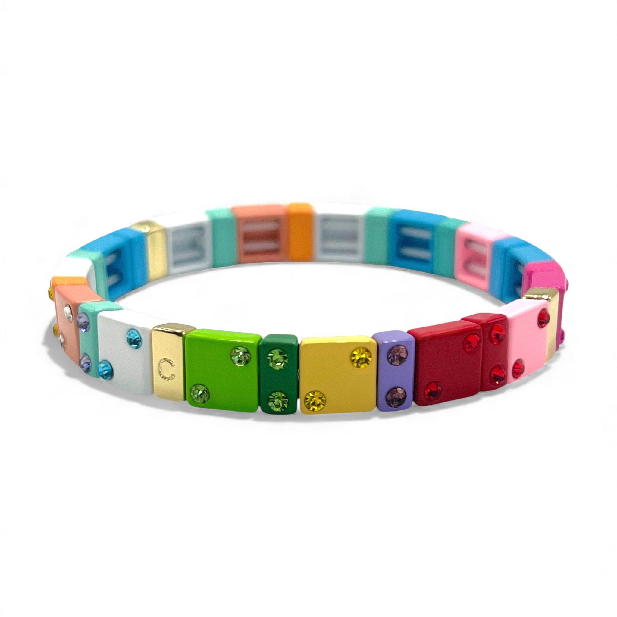 Colorful Chanceux Tile Bracelet with Mini Crystals - Coralina