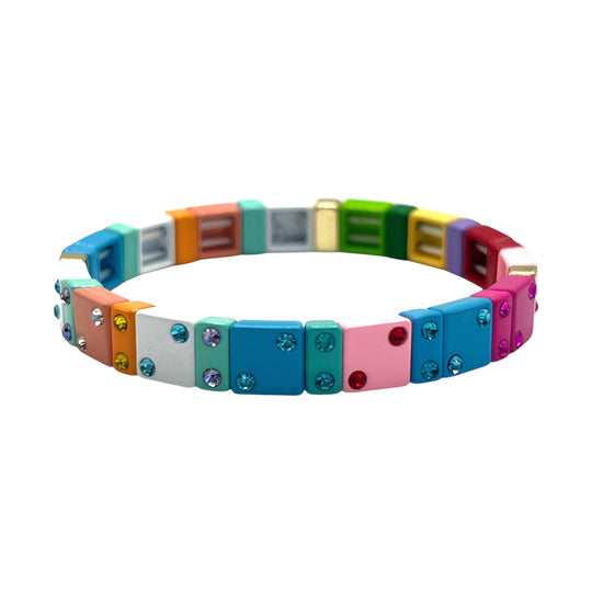 Colorful Chanceux Tile Bracelet with Mini Crystals - Coralina