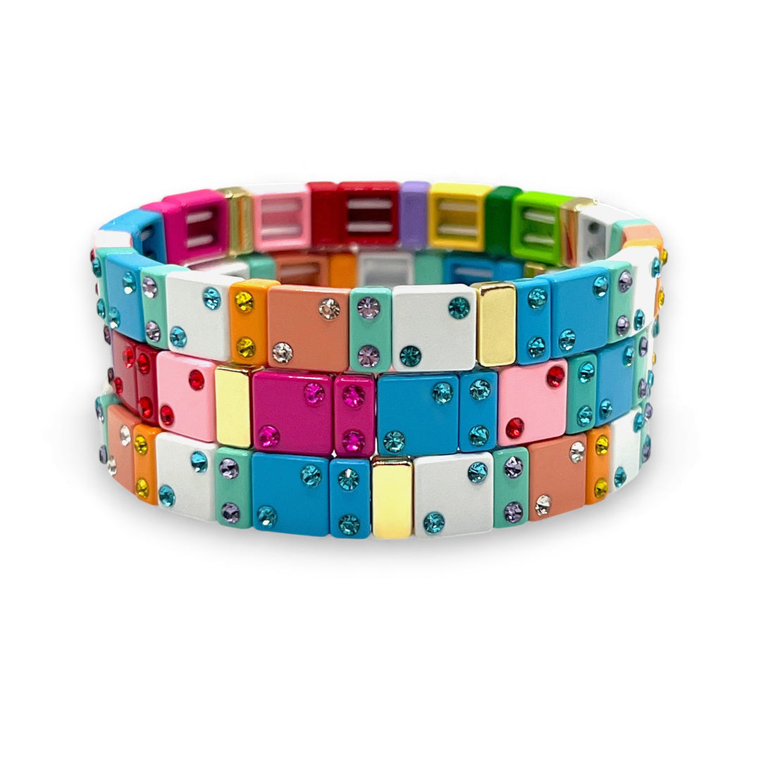 Colorful Chanceux Tile Bracelet with Mini Crystals - Coralina