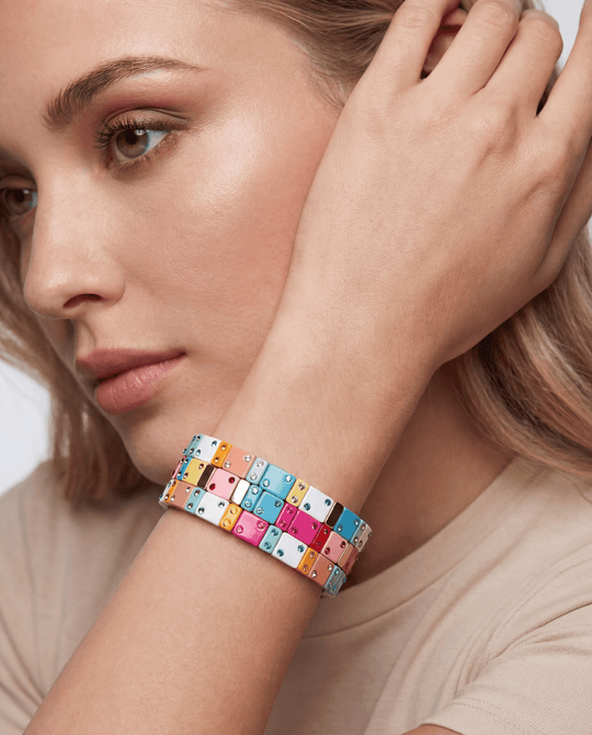 Colorful Chanceux Tile Bracelet with Mini Crystals - Coralina