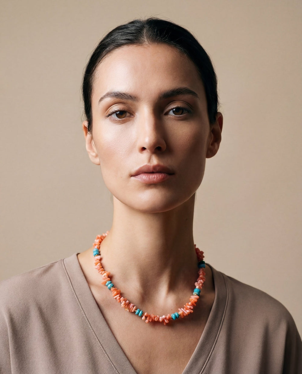 The Como Coral and Turquoise Necklace - Coralina