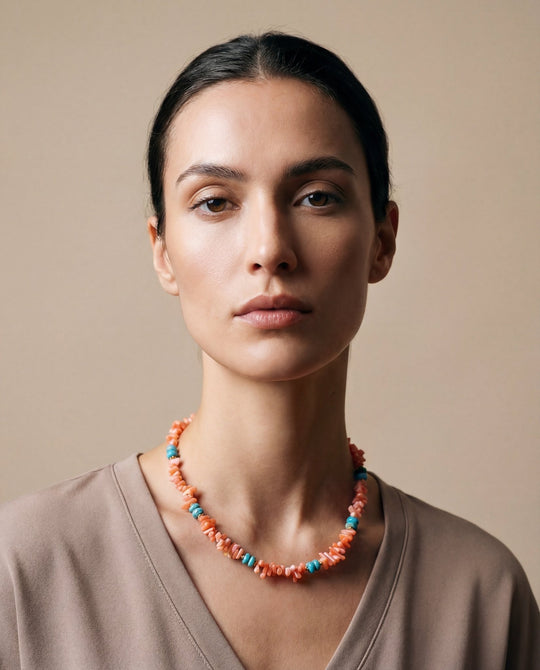 The Como Coral and Turquoise Necklace - Coralina