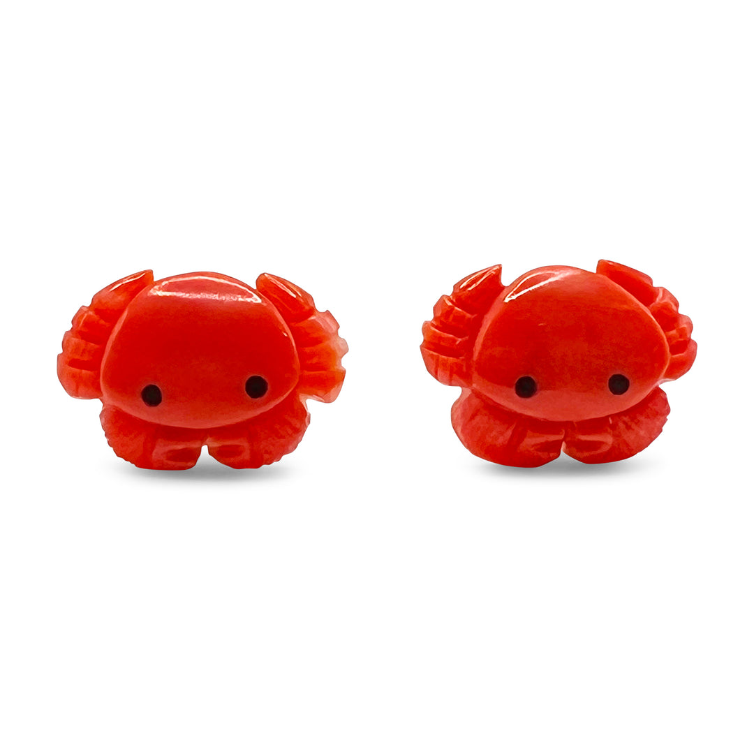 Rich red Mediterranean coral artfully carved into Crab earrings. Made in Italy 