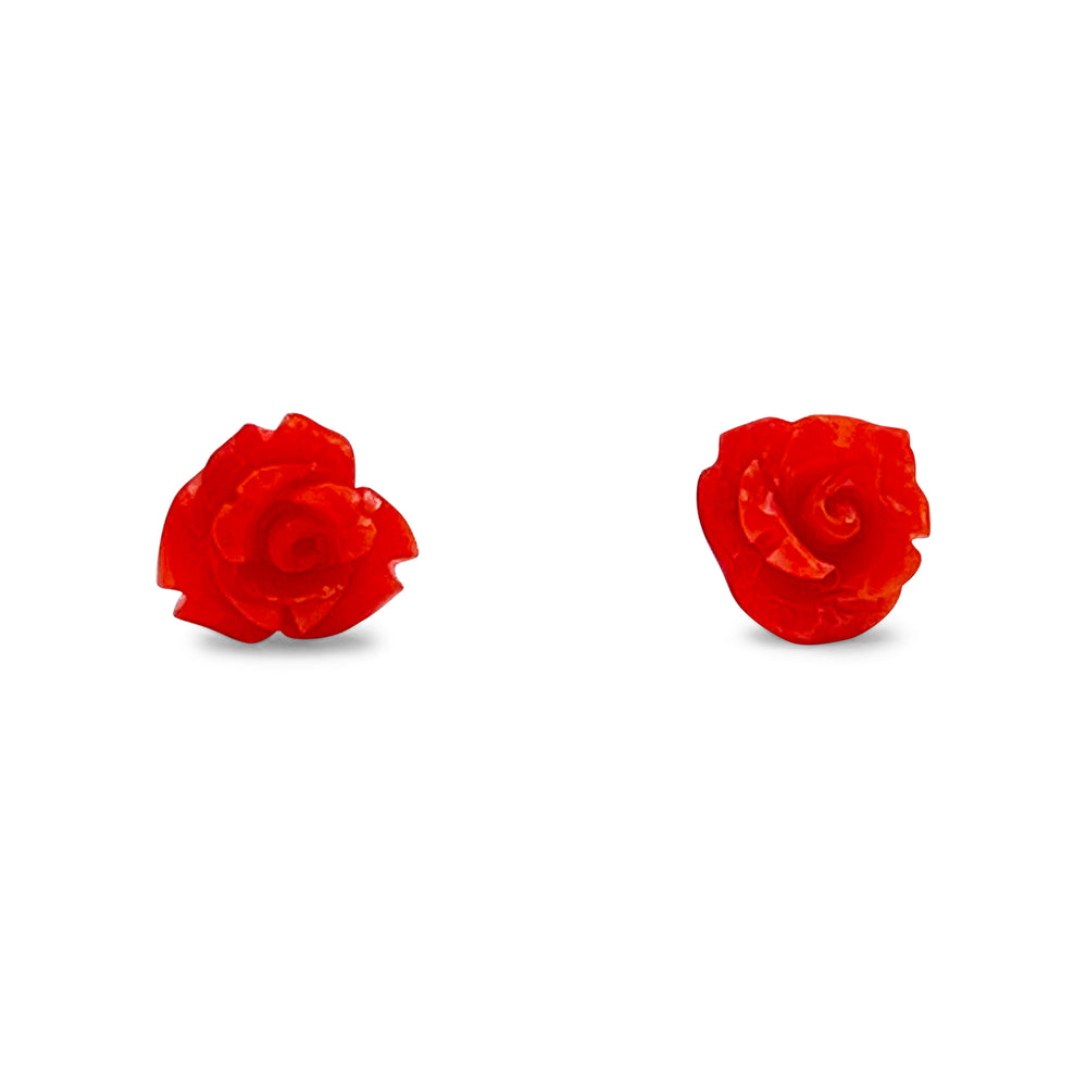 Rose earrings hand carved from Sardinian coral. Made in Italy. 