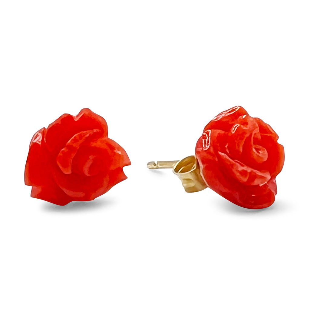 Rose earrings hand carved from Sardinian coral. Made in Italy. 