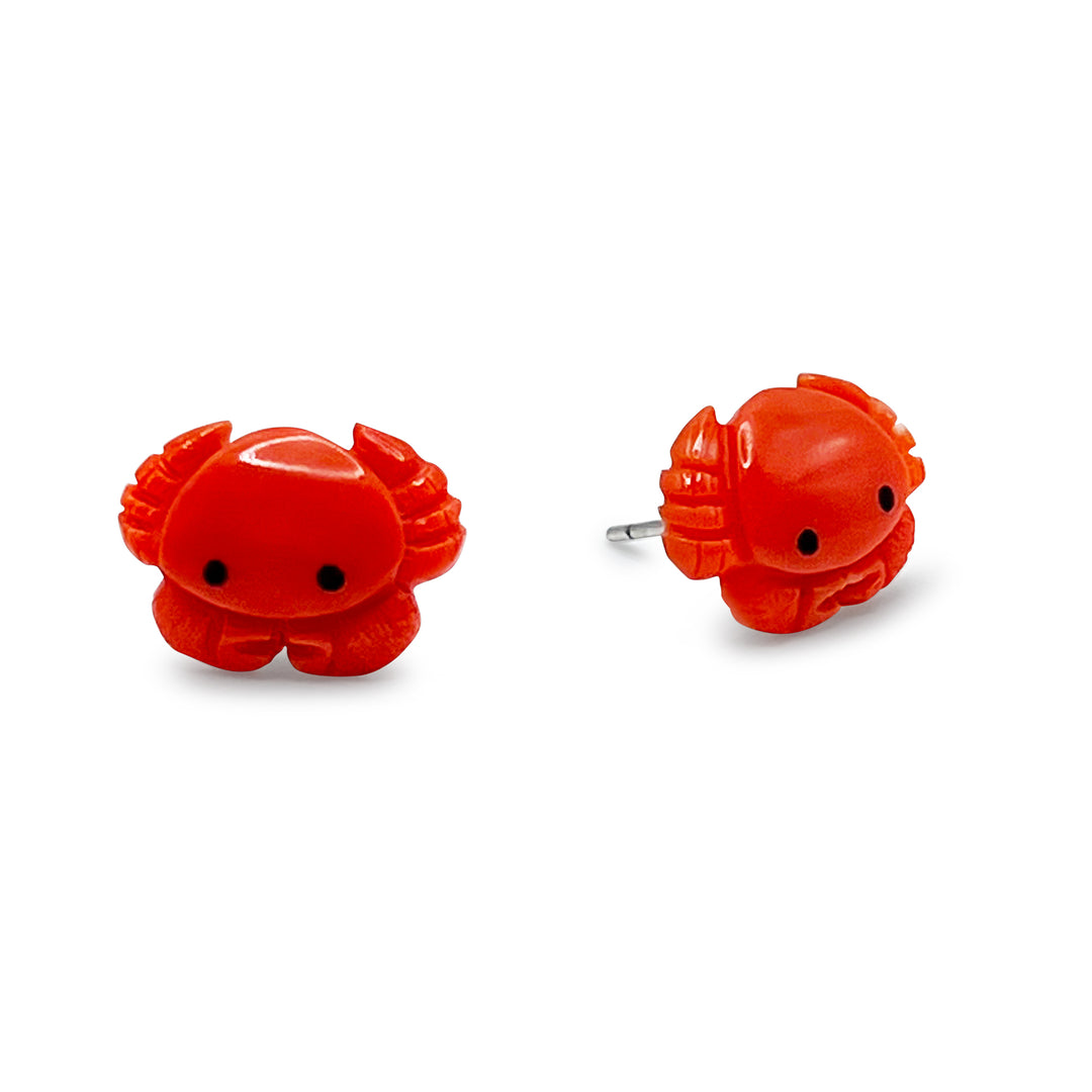 Coral crab earrings carved in Italy made for Palm Beach. 