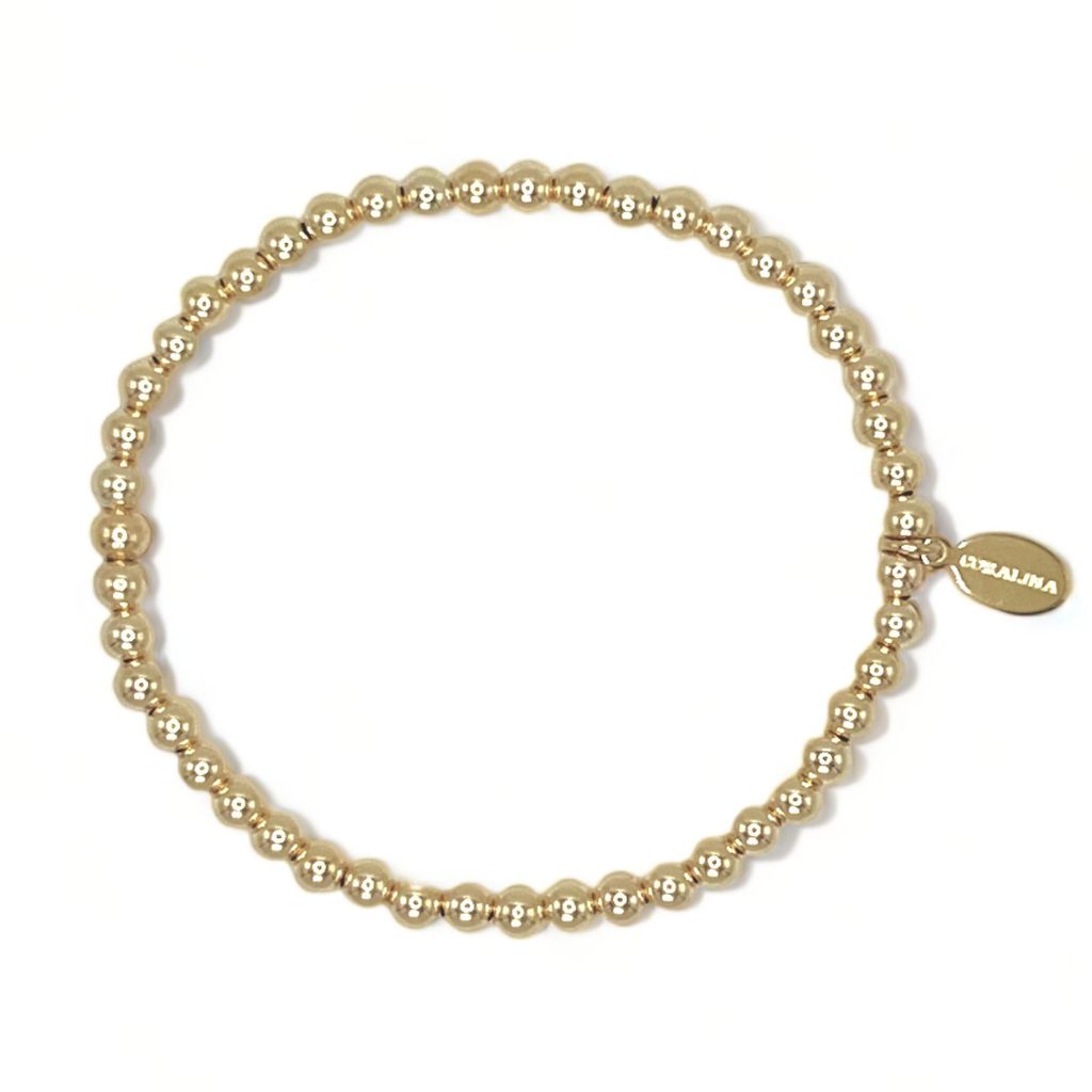 14K Gold Bead Elastic Bracelet (4mm) Perfect for Stacking. 