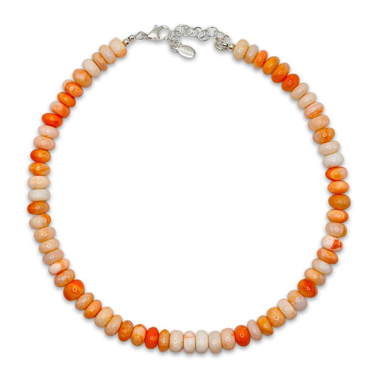 Orange Opal and Sterling Silver Beaded Candy Necklace. 