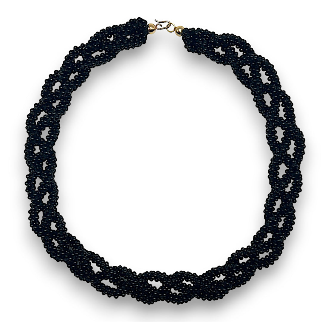 Braided black onyx twisted necklace expertly crafted by hand in Italy. 