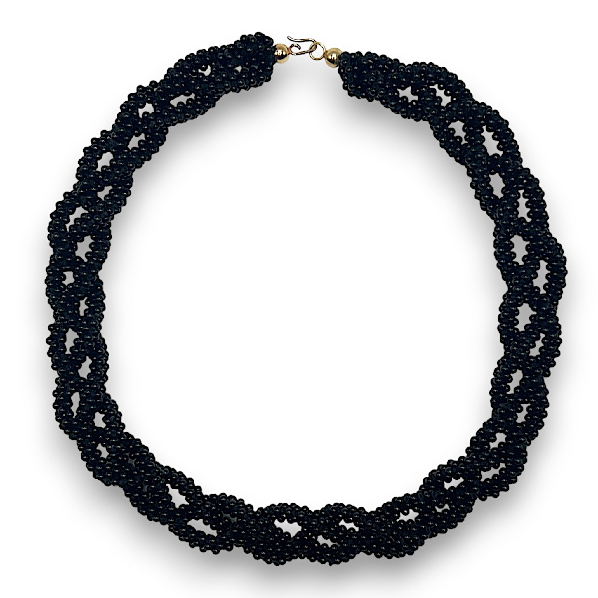 Braided black onyx twisted necklace expertly crafted by hand in Italy. 
