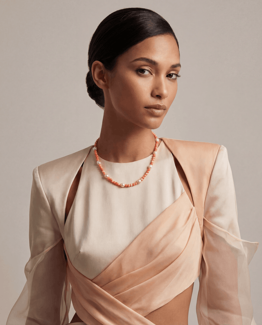 The Emilia Pink Coral and Pearl Necklace - Coralina