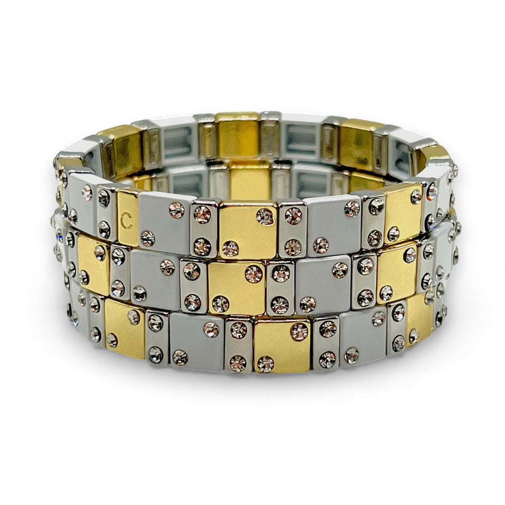 Mixed Metal Chanceux Tile Bracelet with Mini Crystals - Coralina