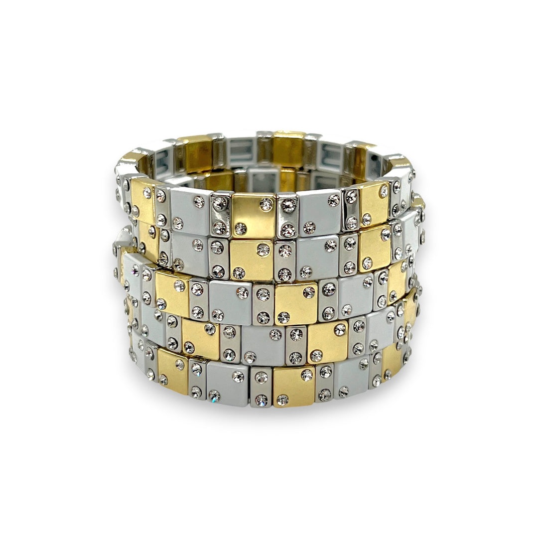 Mixed Metal Chanceux Tile Bracelet with Mini Crystals - Coralina