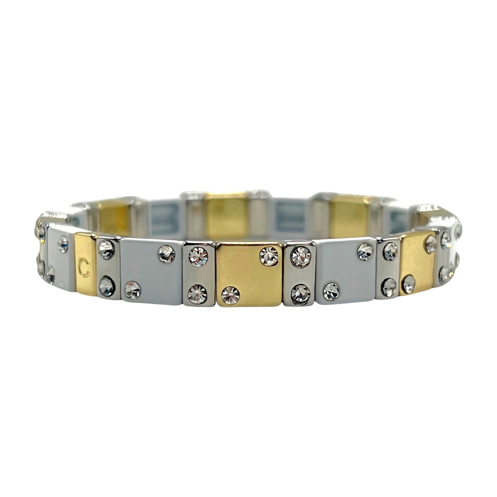 Mixed Metal Chanceux Tile Bracelet with Mini Crystals - Coralina