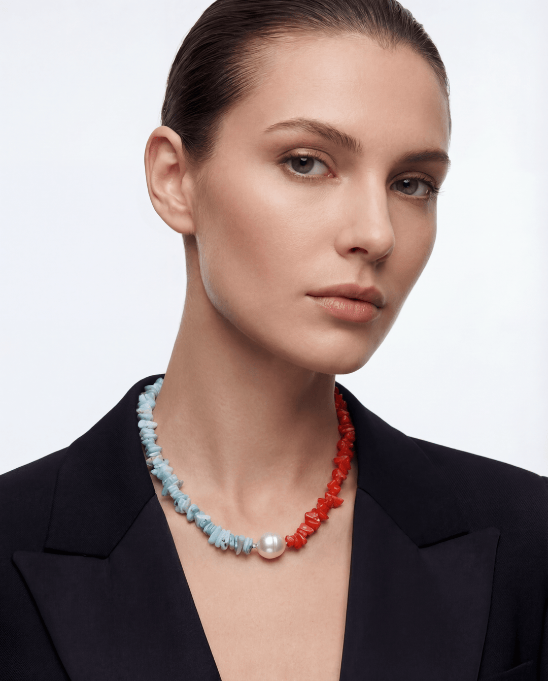 The Ischia Red Coral and Blue Larimar Necklace - Coralina