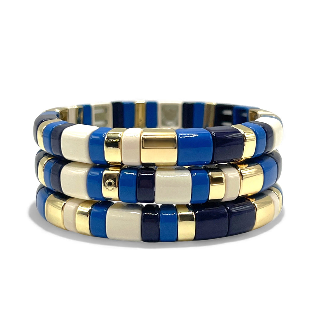 L.A. Tile Bracelet in Blue, Cream and Gold - Coralina