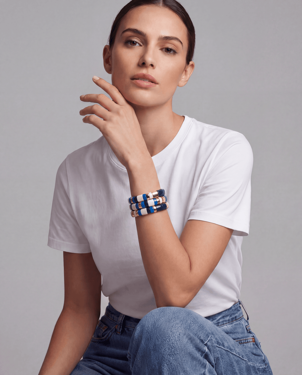 L.A. Tile Bracelet in Blue, Cream and Gold - Coralina