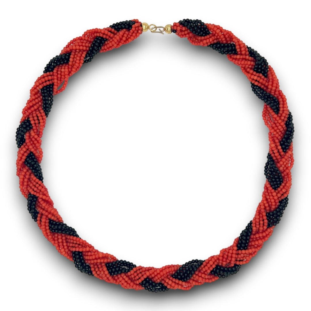 The Maranello Mediterranean Coral and Black Onyx Necklace - Coralina
