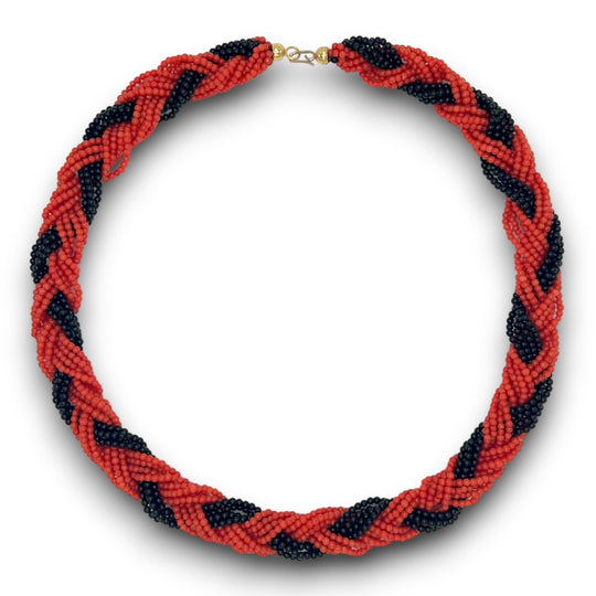 The Maranello Mediterranean Coral and Black Onyx Necklace - Coralina