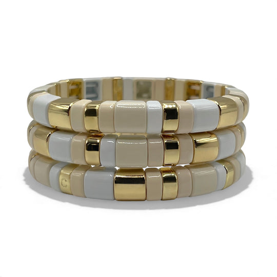 Aspen White and Gold Tile Bracelet - Coralina