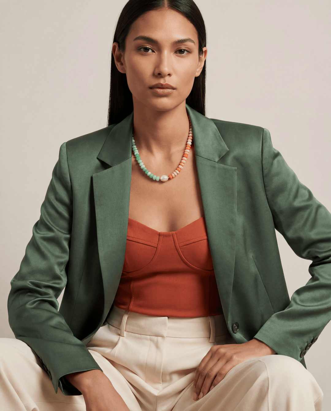 The Bari Orange and Green Opal, Pearl Necklace - Coralina