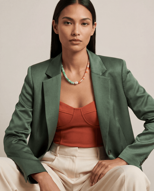 The Bari Orange and Green Opal, Pearl Necklace - Coralina