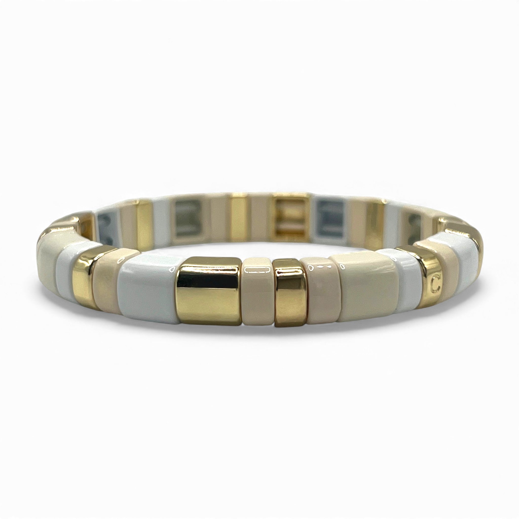 Aspen White and Gold Tile Bracelet - Coralina