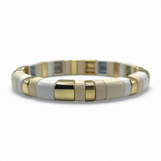 Aspen White and Gold Tile Bracelet - Coralina