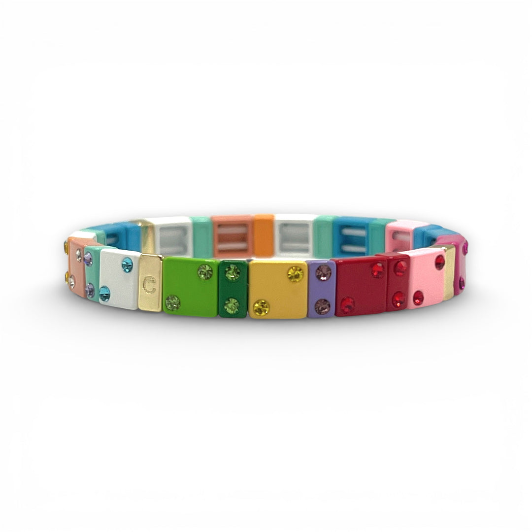 Colorful Chanceux Tile Bracelet with Mini Crystals - Coralina