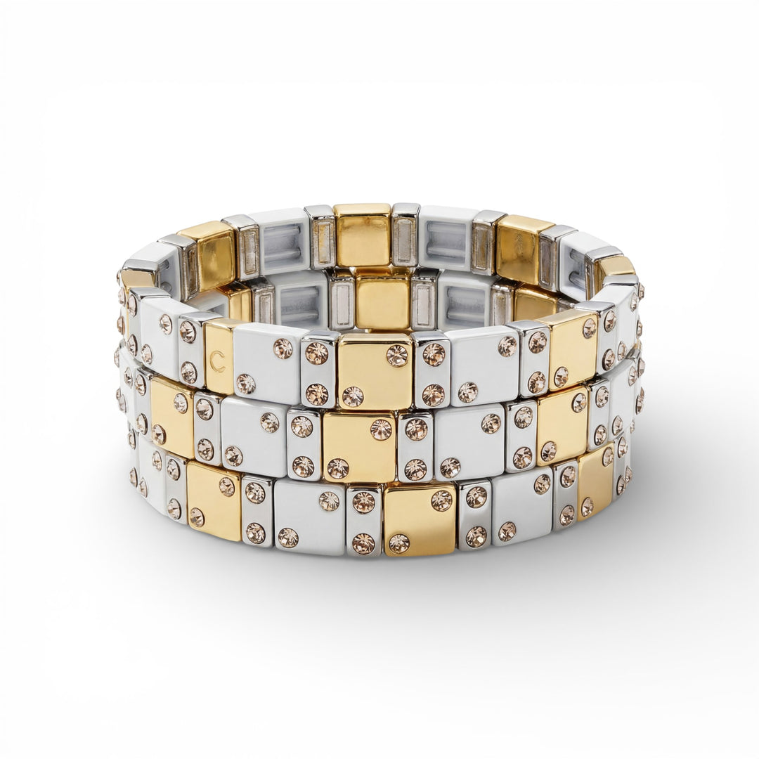 Mixed Metal Chanceux Tile Bracelet with Mini Crystals - Coralina