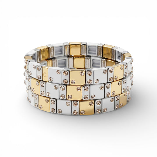 Mixed Metal Chanceux Tile Bracelet with Mini Crystals - Coralina